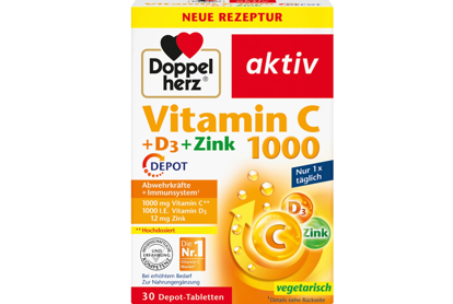 Image sur Doppelherz Vitamine C 1 000 + D3 + comprimés de dépôt de zinc 30 pcs., 42,9 g